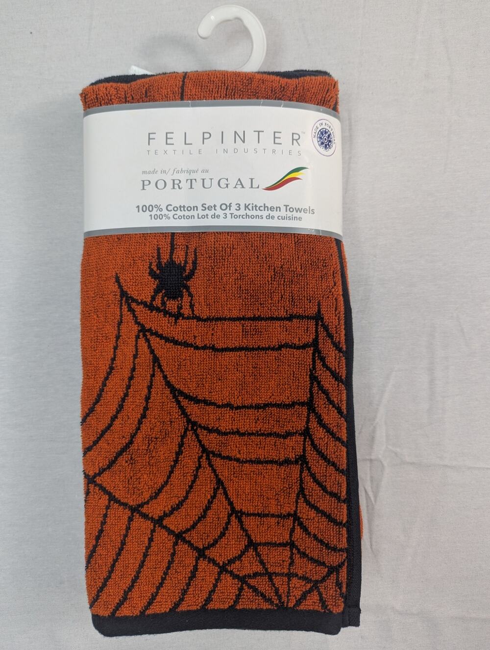 NWT Halloween Spider Webs and Bats Set of 3 Cotton Portugal Kitchen Towels